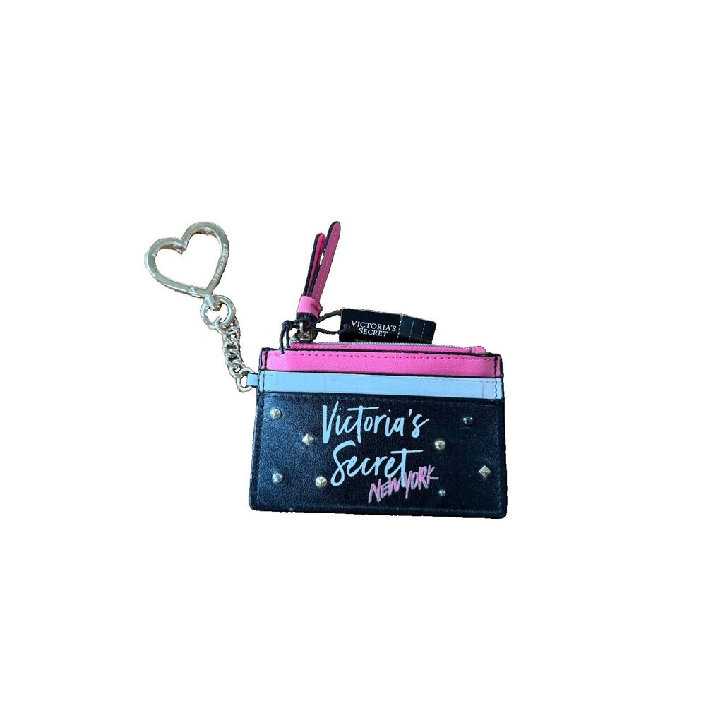 Victoria's Secret New York Card Holder Keychain Pink White Black with Studs - Picture 2 of 5